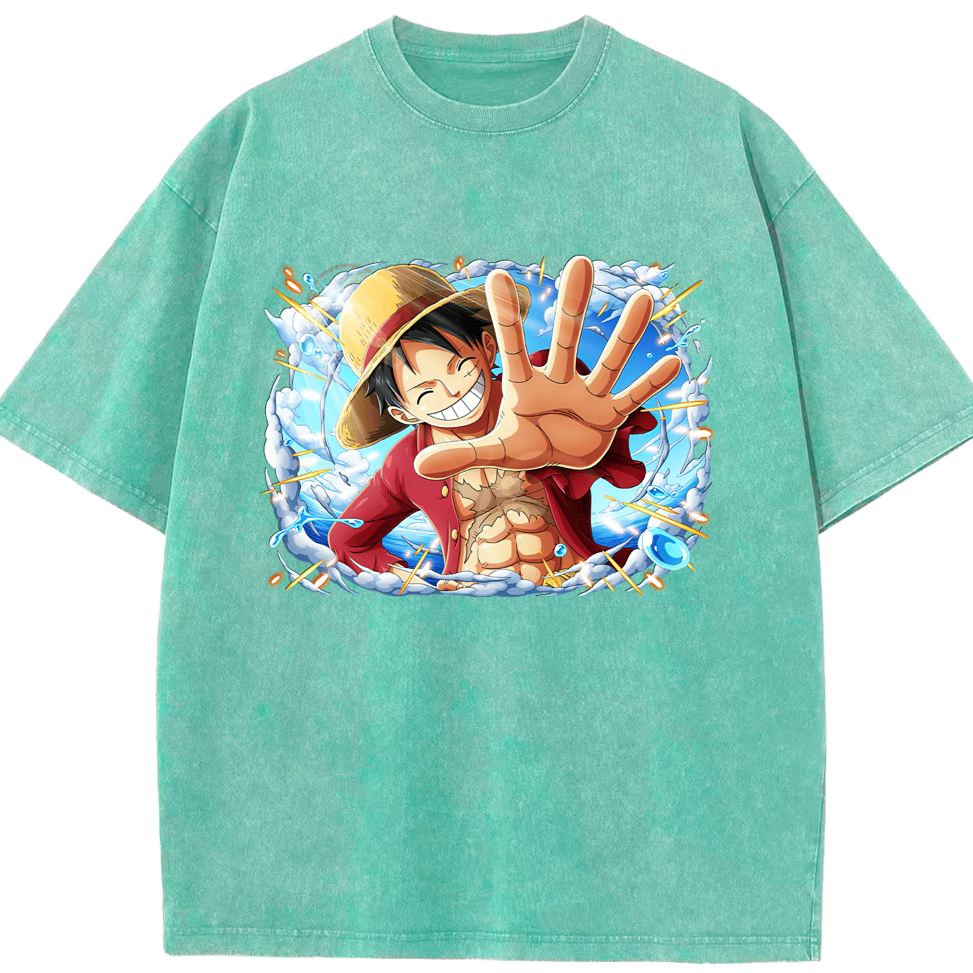 ワンピース モンキー・D・ルフィ ONE PIECE Monkey D. Luffy 綿100% ヴィンテージ風 半袖Tシャツ（フロントプリント）